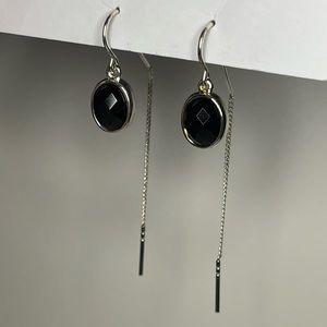 Plain Vanilla black onyx crystal silver drop dangle vintage earrings